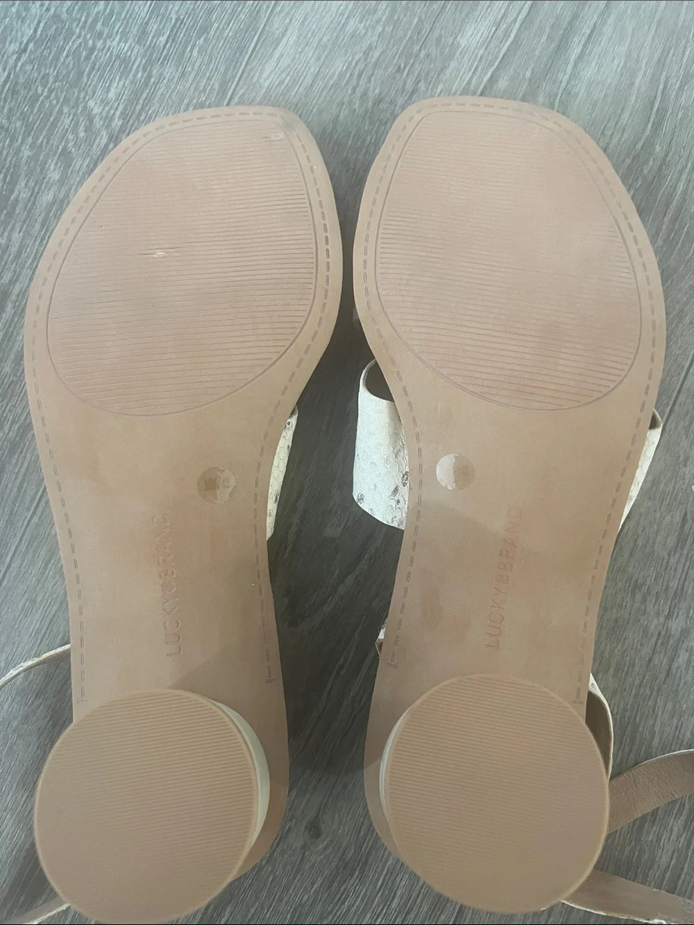 Lucky Brand White Snake-Print Strappy Sandals